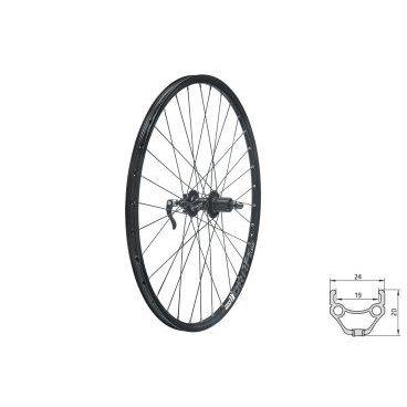 Фото Колесо велосипедное заднее KELLY'S KLS DRAFT DSC, 26", двойной обод 32Н, 8-10 скоростей, с эксцентриком, черное