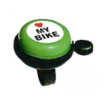 Фото Звонок велосипедный TBS"I LOVE MY BIKE" зелёный, сталь/пластик, BELL-03E