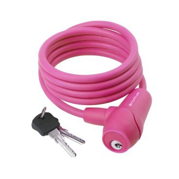 Фото Велосипедный замок M-WAVE тросовый, на ключ, 8 х 1500 мм, розовый (60)  5-231018