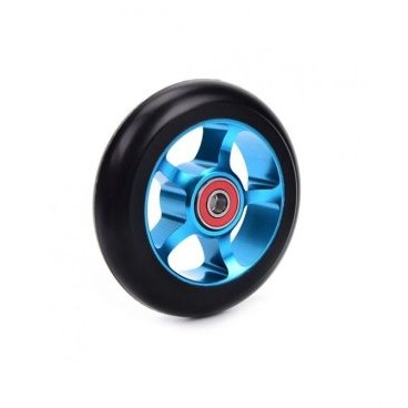Колесо для трюкового самоката KMS, 110 мм, алюминий, с подшипниками, черный/синий, FWD110AL-BLUE