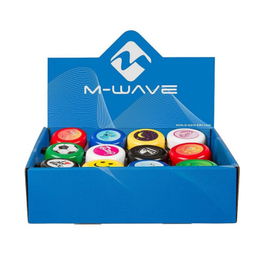 Фото Звонок велосипедный M-Wave, комплект, в дисплей-боксе 12 штук, разных цветов и картинок, 420190