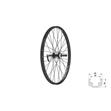 Фото Колесо велосипедное KLS WASPER FREEWHEEL V-brake R, заднее, 24", под дисковый тормоз, чёрный