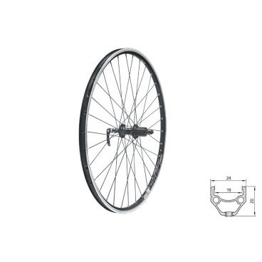 Фото Колесо велосипедное KLS DRAFT, 26", заднее, двойной обод 32Н, 8-10 скоростей, с эксцентриком, чёрное