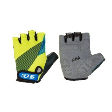 Перчатки велосипедные STG 910, короткий палец, с защитной прокладкой, черный/салатовый/синий, Х87910-ХЛ