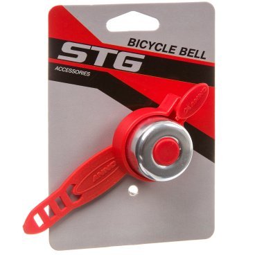 Звонок велосипедный STG 11LD-03, серебристый/красн, с силиконовым хомутом, Х95340