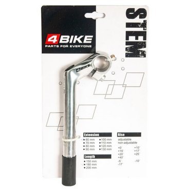 Фото Вынос велосипедный 4BIKE HS-C60, алюминиевый, L:60, R:+30°, D:25.4 мм, индивидуальная упаковка, серебристый, ARV000010