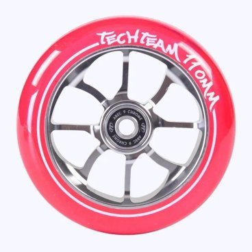 Колесо для трюкового самоката TechTeam, форма PO 110x24 мм, алюминий, тип PU: HR, подшипники ABEC 9, розовый, 364058